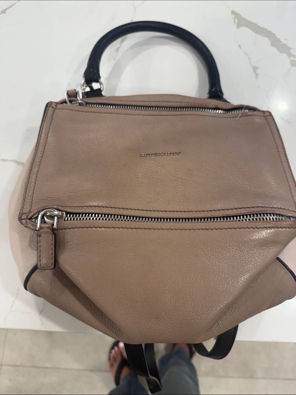 Givenchy Taupe and Black Leather Top-Handle Backpack